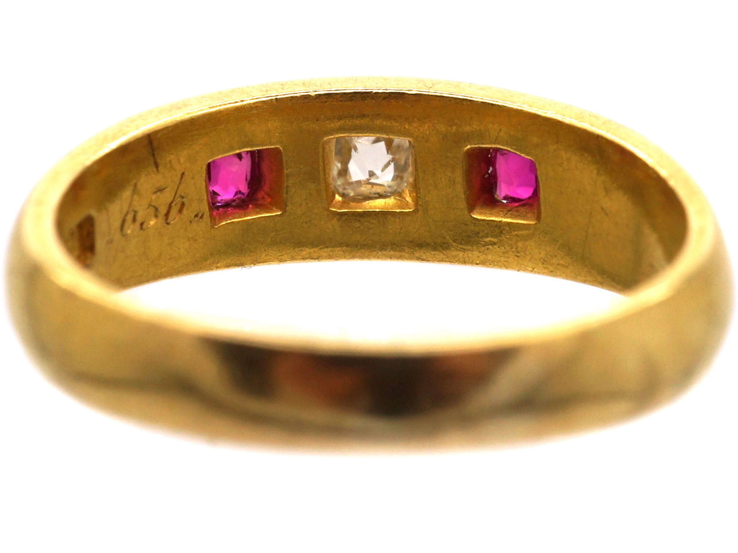 Victorian 18ct Gold Ruby & Diamond Three Stone Gypsy Ring (449S) | The ...