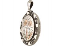 Victorian Silver & Two Colour Gold Overlay Locket with Flower Motif