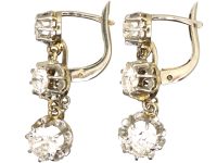 Art Deco 18ct White Gold Three Stone Diamond Drop Earrings