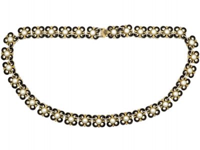 Mid 20th Century Gilded Silver & Black & White Enamel Necklace by Willy Winnaes for David Andersen