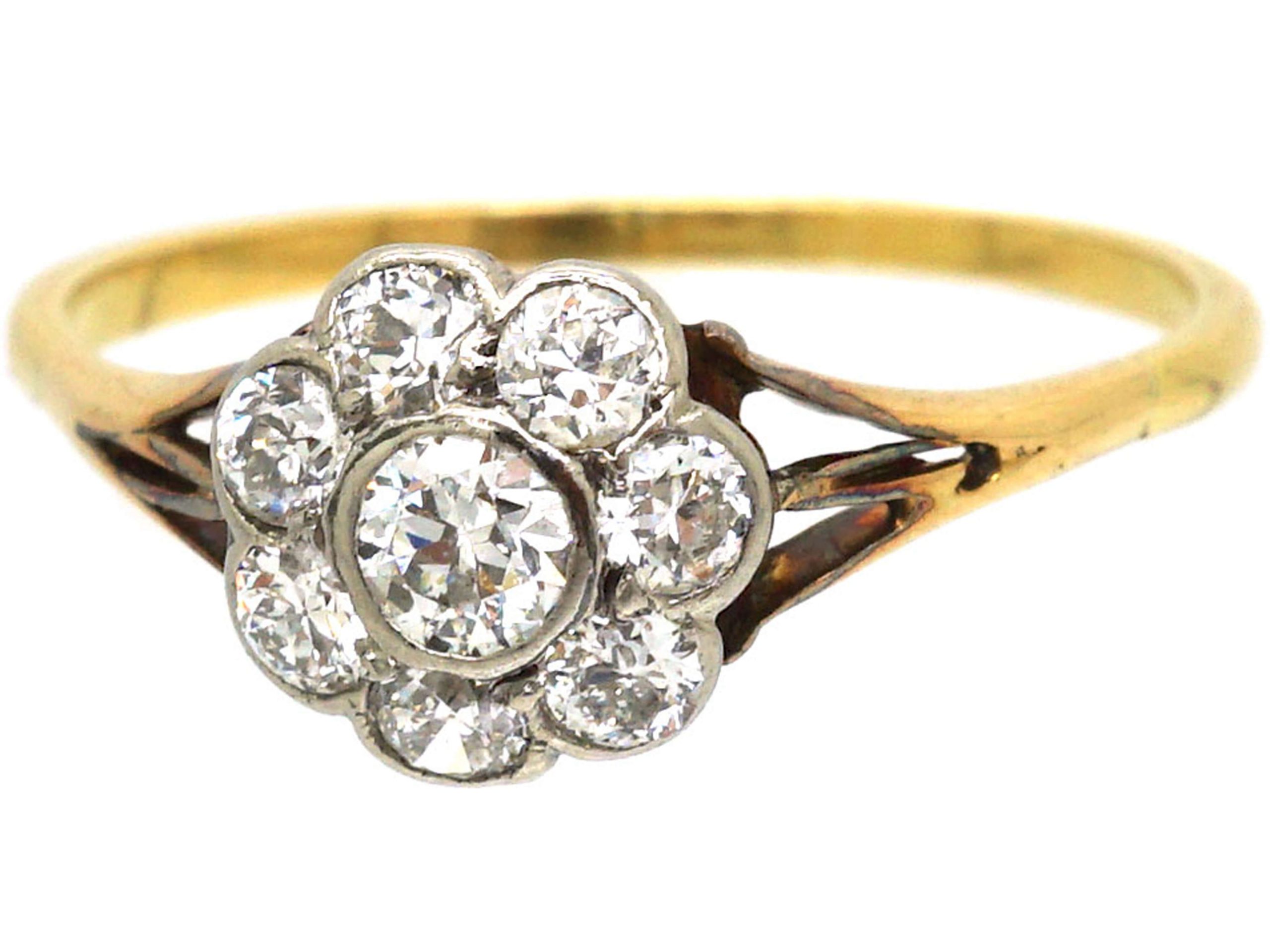 Edwardian 18ct Gold & Platinum, Diamond Daisy Cluster Ring (461S) | The ...