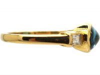 18ct Gold, Cabochon Aquamarine & Baguette Diamond Ring