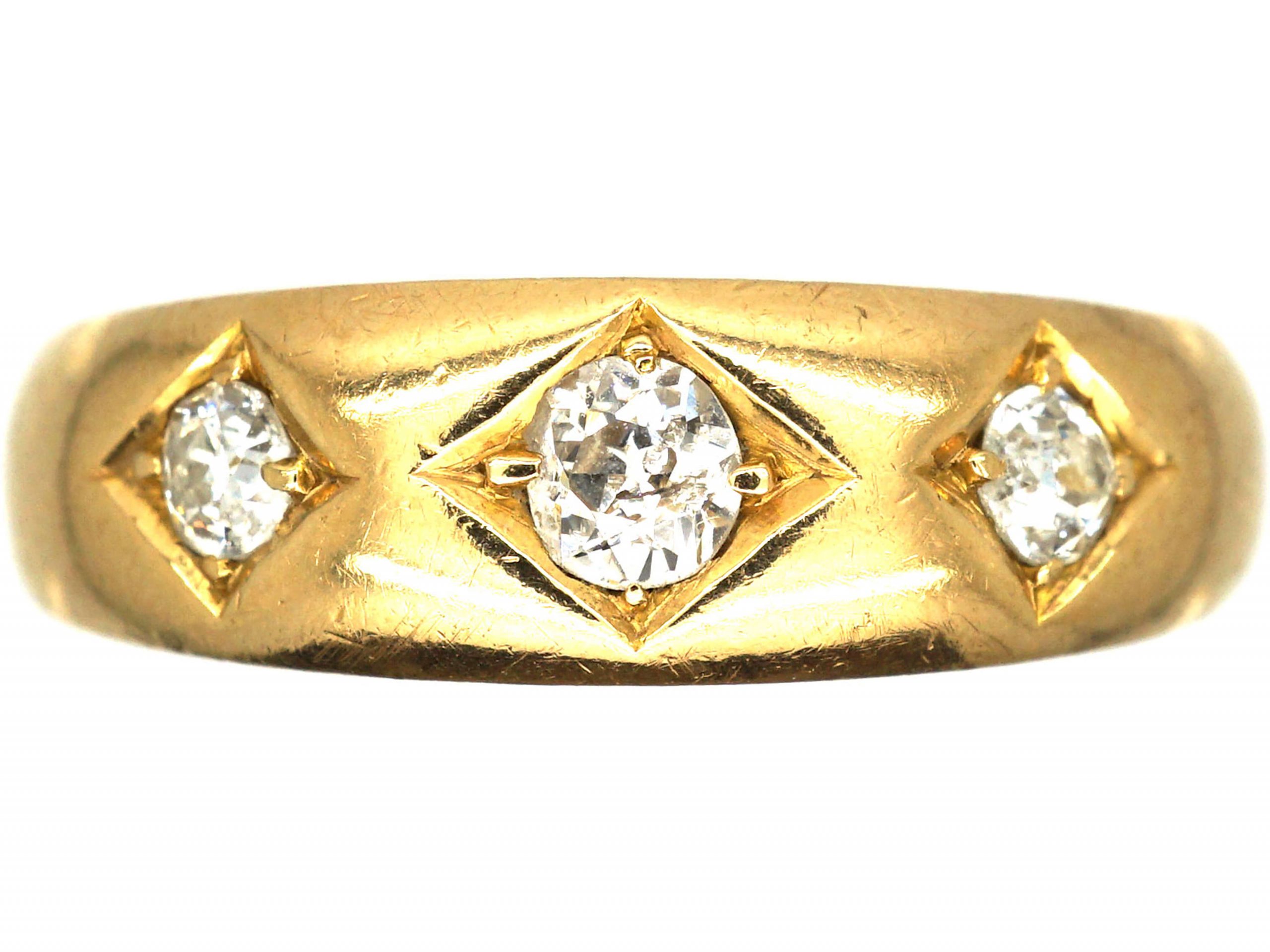 Edwardian 18ct Gold, Three Stone Diamond Gypsy Ring
