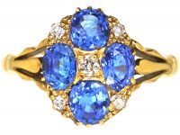 Edwardian 18ct Gold, Four Stone Sapphire & Diamond Cluster Ring