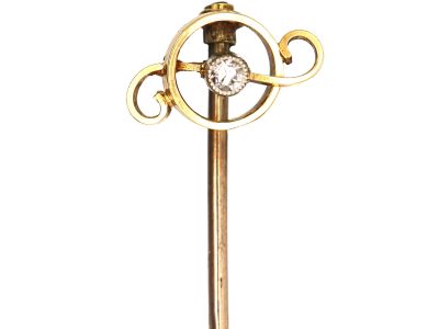 Art Deco 15ct Gold & Diamond Tie Pin