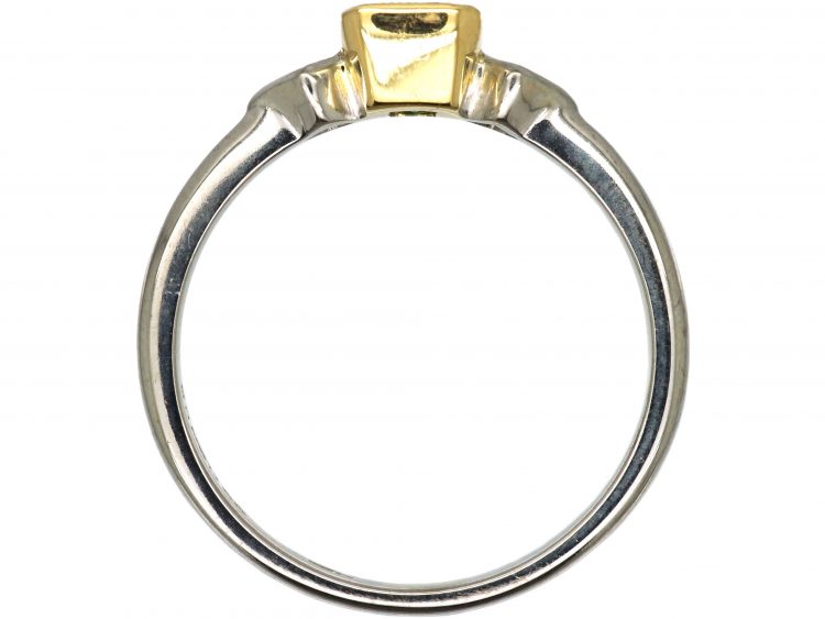 18ct White Gold, Rectangular Emerald & Diamond Three Stone Ring