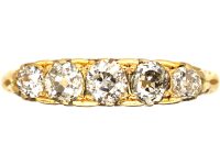 Edwardian 18ct Gold, Five Stone Diamond Carved Half Hoop Ring