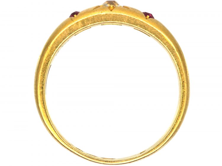 Victorian 18ct Gold Ruby & Diamond Three Stone Gypsy Ring