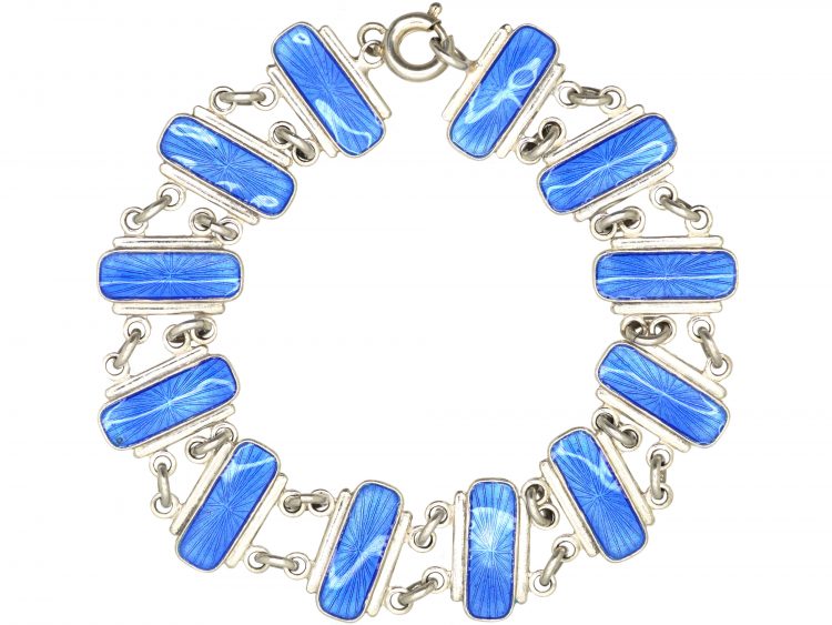 Mid 20th Century Silver & Blue Enamel Bracelet by Volmer Bahner