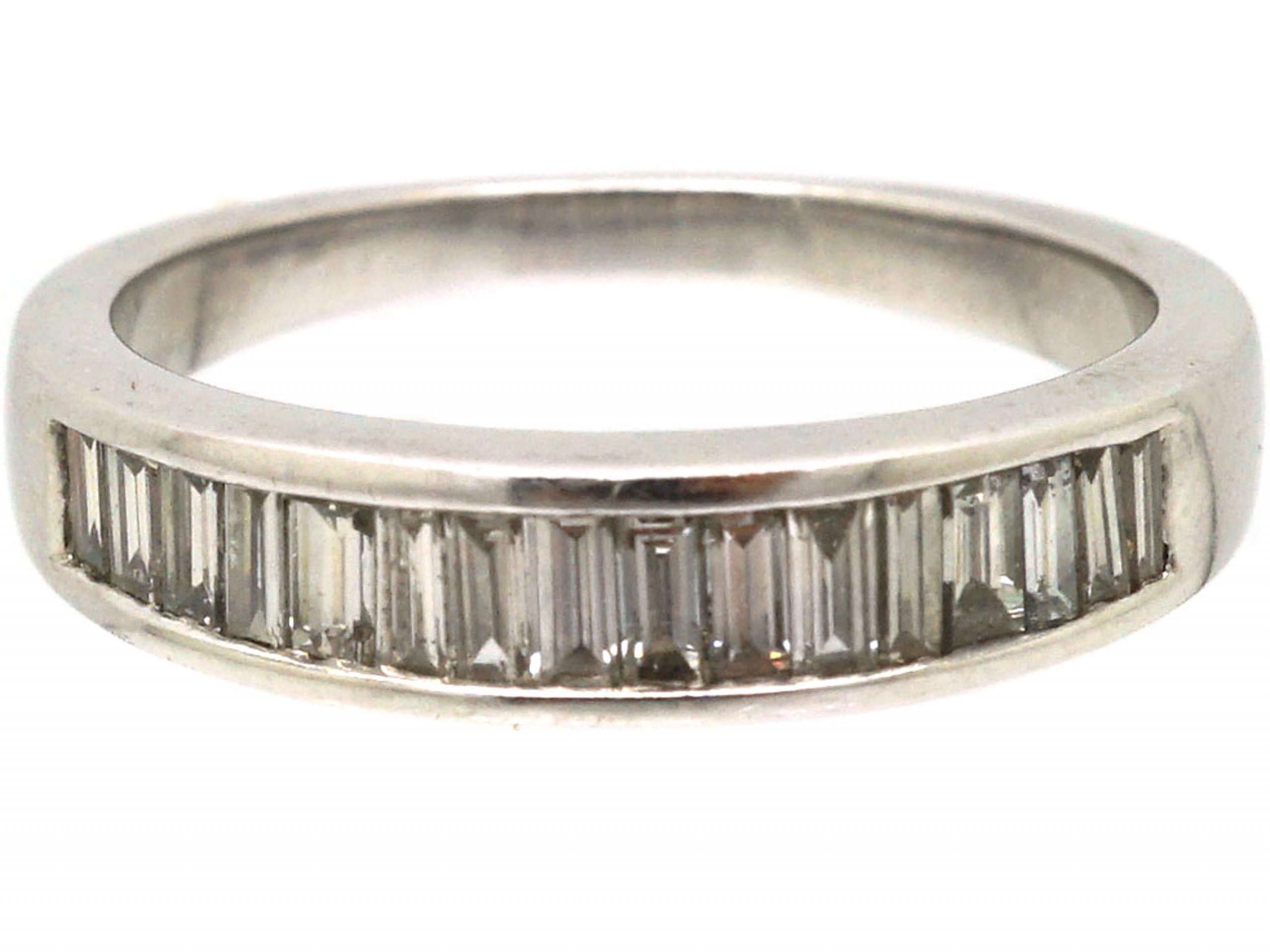 Baguette & Bullet Cut Diamond Three Stone Ring in 18ct White Gold