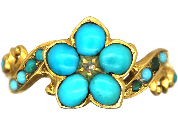 Regency 15ct Gold Turquoise & Diamond Forget Me Not Cluster Ring