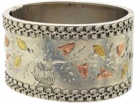 Victorian Silver & Gold Overlay Bangle with a Vase of Flowers Motif