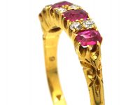 Edwardian 18ct Gold, Four Stone Ruby & Diamond Ring