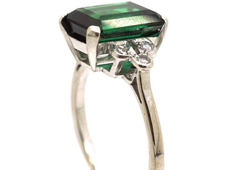 Art Deco 18ct White Gold & Platinum, Green Tourmaline & Diamond Ring ...