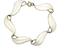 1950s Silver & White Enamel Leaf Bracelet by Finn Jensen