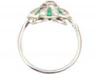 Art Deco Platinum Fan Ring set with Calibrè Cut Emeralds & Diamonds