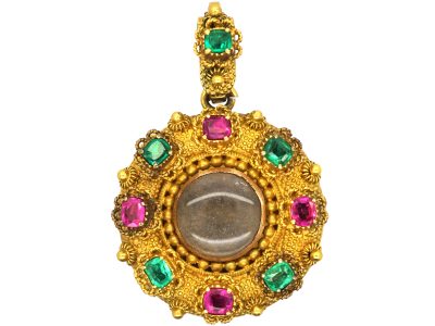 Georgian 18ct Gold Emerald & Ruby Locket Brooch & Pendant