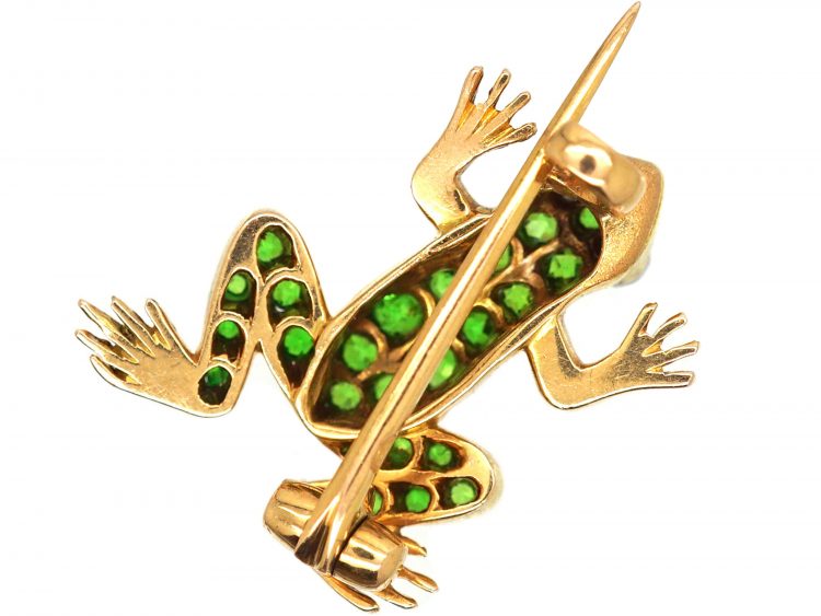 French Belle Epoque 18ct Gold, Small Green Garnet & Diamond Frog Brooch