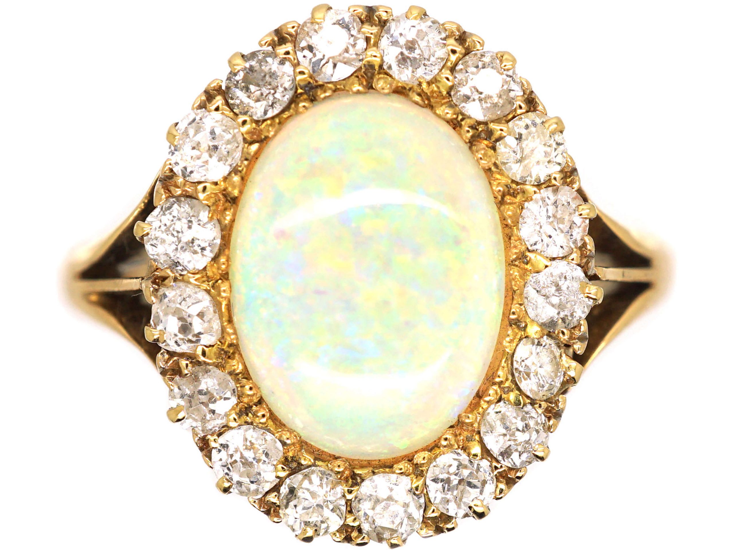 Edwardian Large 18ct Gold, Opal & Diamond Cluster Ring (579S) | The ...