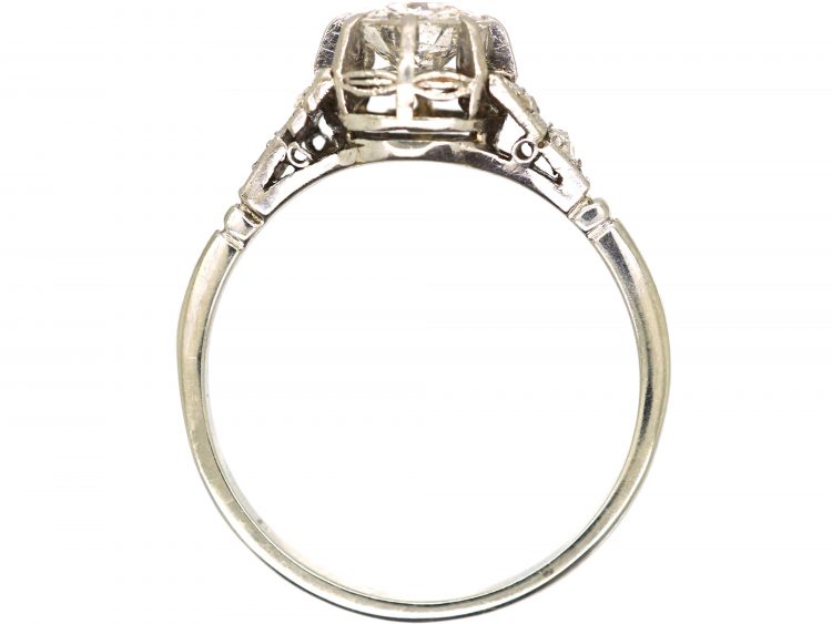 Art Deco 18ct White Gold & Platinum Diamond Solitaire Ring with Rose Diamond Set Shoulders