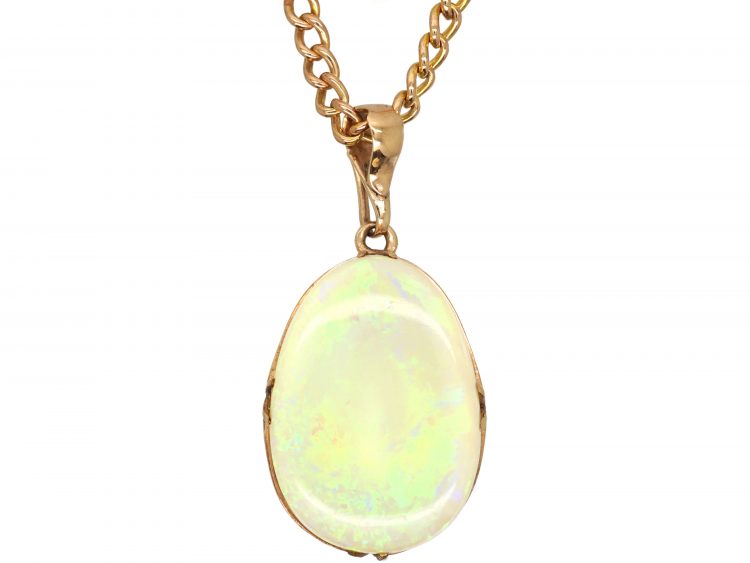 Art Deco Large Opal & 9ct Gold Pendant on 9ct Gold Chain