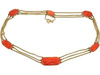 Georgian 18ct Gold & Carved Coral Necklace