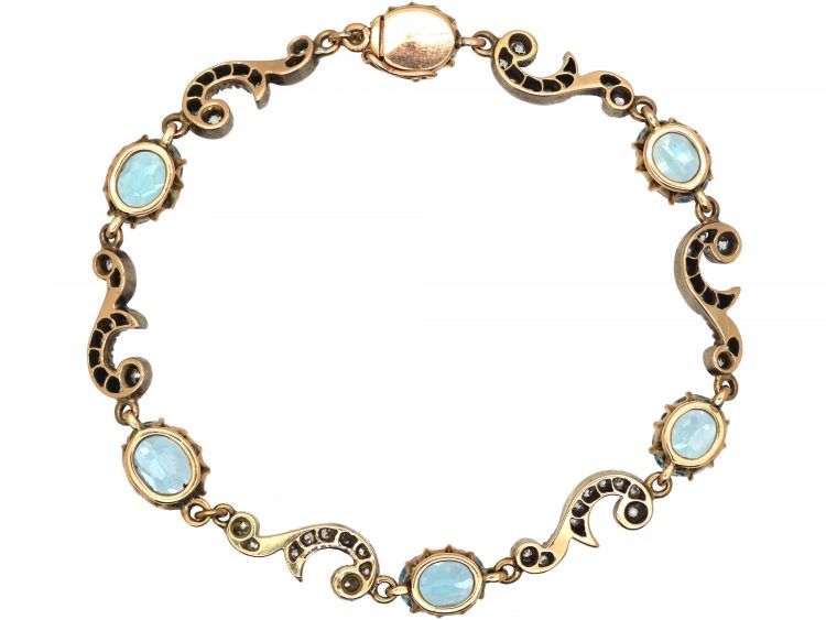 Edwardian 15ct Gold & Platinum, Aquamarine & Diamond Bracelet