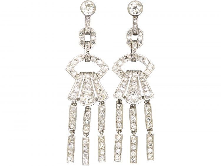 Art Deco Platinum & Diamond Drop Earrings