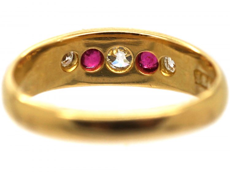 Victorian 18ct Gold, Five Stone Ruby & Diamond Boat Shaped Ring