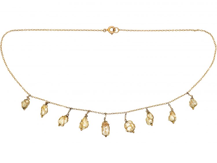 Art Nouveau 9ct Gold & Caged Baroque Pearls Necklace