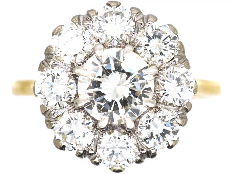 Retro 18ct Gold, Large Diamond Daisy Cluster Ring