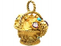 Georgian 18ct Two Colour Gold , Turquoise & Garnet Flower Basket Pendant with inset Citrine Base