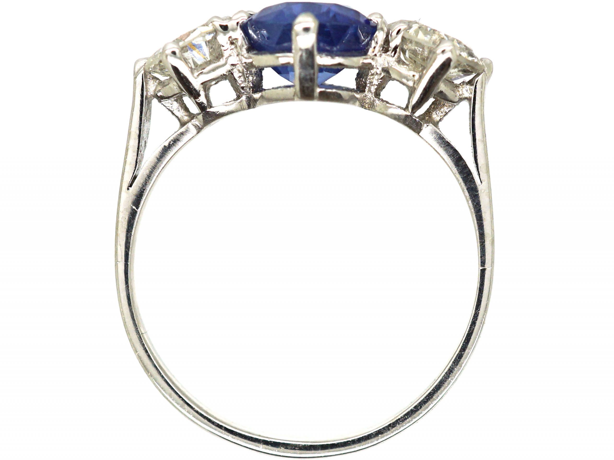 18ct White Gold, Unheated Sapphire & Diamond Three Stone Ring (646S ...