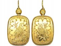 Victorian 15ct Two Colour Gold Drop Earrings with Bird Motif