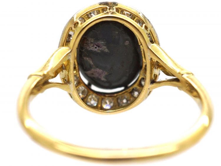 Edwardian 18ct Gold & Platinum, Black Opal & Diamond Oval Cluster Ring