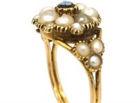 Regency 15ct Gold Natural Split Pearl & Carved Banded Onyx Forget me Not Ring
