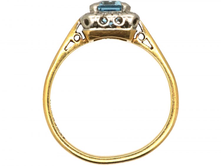 Mid-Century 18ct Gold & Platinum, Aquamarine & Diamond Rectangular Ring