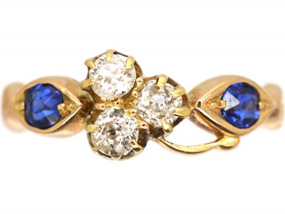 Edwardian 18ct Gold, Sapphire & Diamond Three Leaf Clover Ring