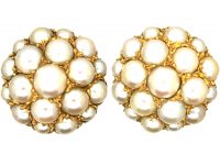 Retro 15ct Gold, Bombe Pearl Cluster Earrings