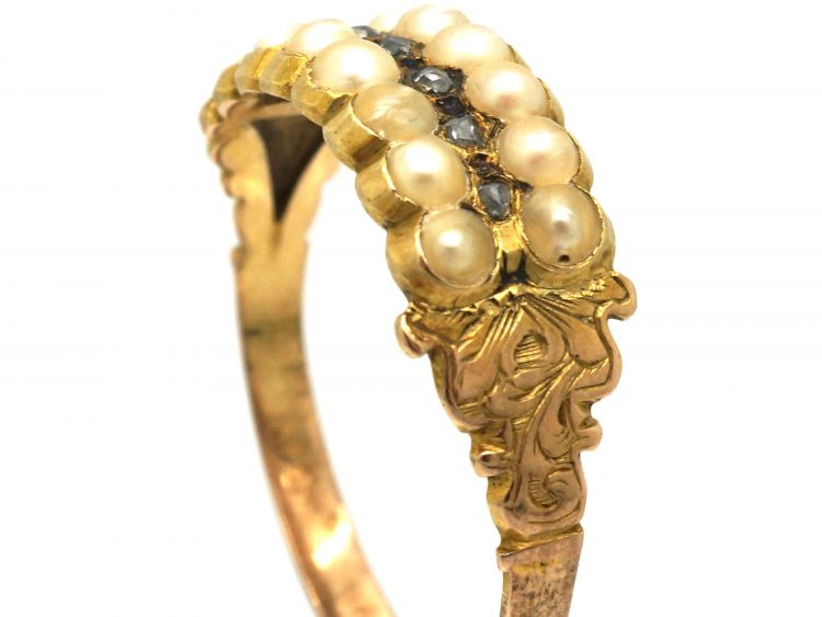 Regency 15ct Gold, Natural Split Pearl & Rose Diamond Ring