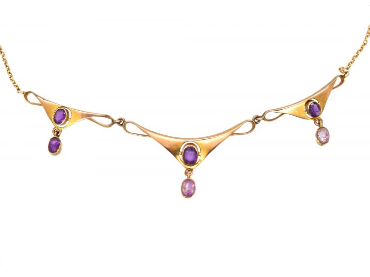 Art Nouveau 9ct Gold Necklace set with Amethysts