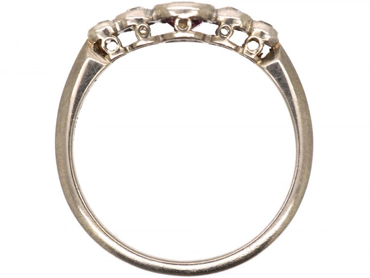 Art Deco 18ct White Gold & Platinum, Ruby & Diamond Five Stone Ring