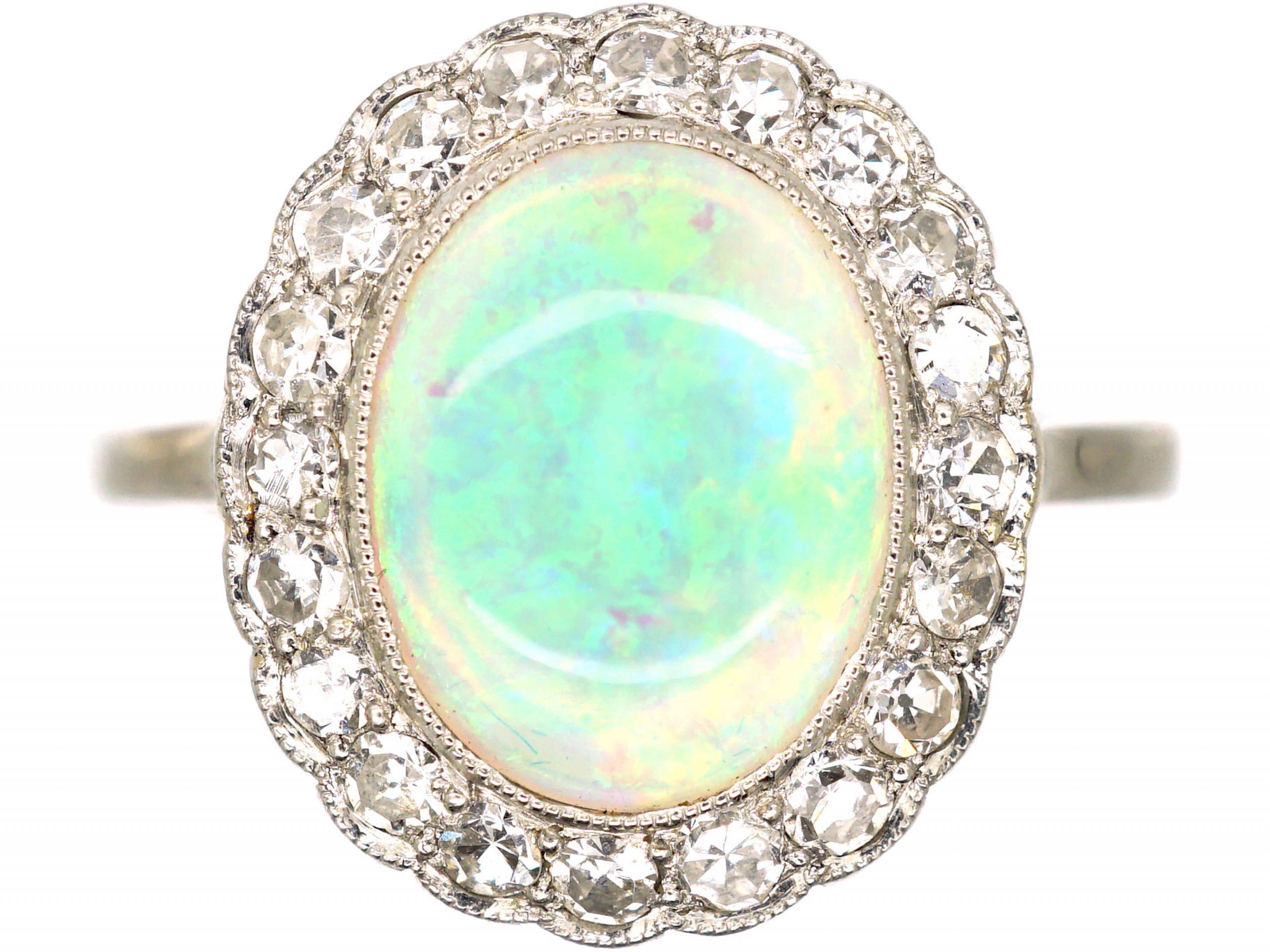 Edwardian 18ct Gold, Opal & Diamond Cluster Ring (540S/PR) | The ...