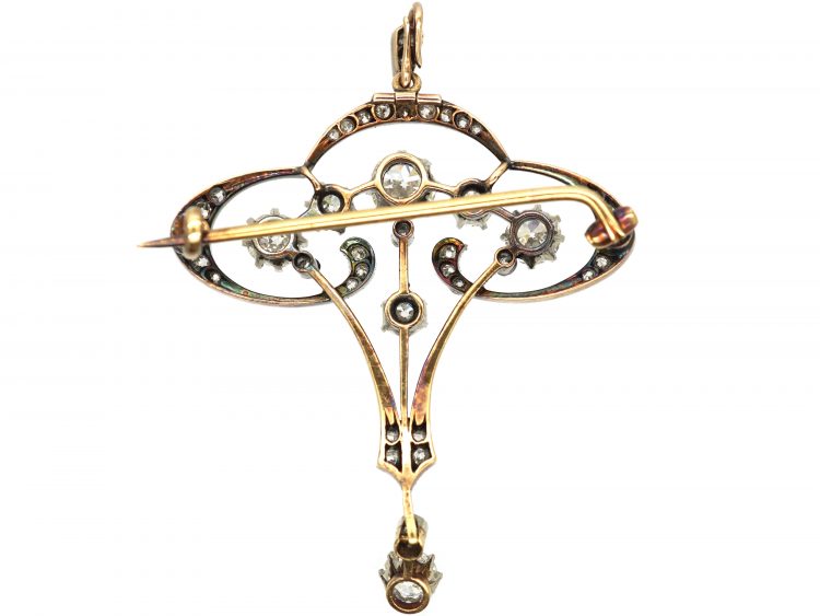 Art Nouveau Platinum & 15ct Gold, Diamond Pendant Brooch