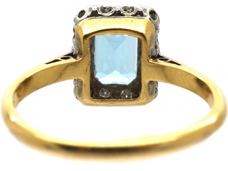 Mid-Century 18ct Gold & Platinum, Aquamarine & Diamond Rectangular Ring