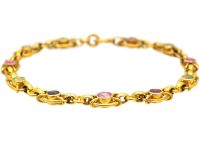 Edwardian 15ct Gold Harlequin Bracelet in Original Case set with Different Gemstones