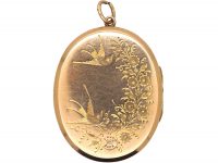 Edwardian 9ct Back & Front Oval Locket with Swallow & Rose Branch Motif