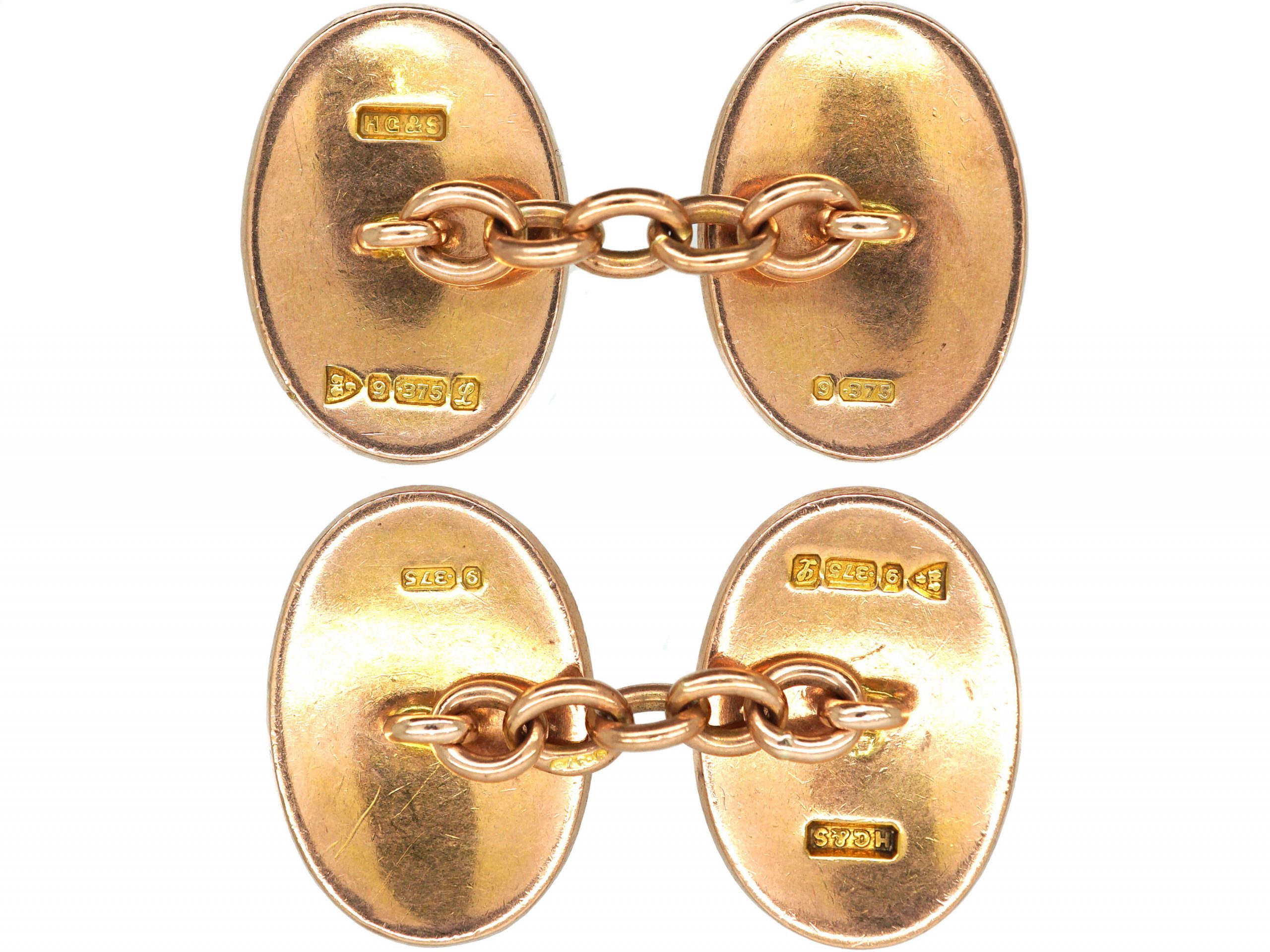 Edwardian 9ct Gold Cufflinks with Engraved Leaf Motif (476S) | The ...