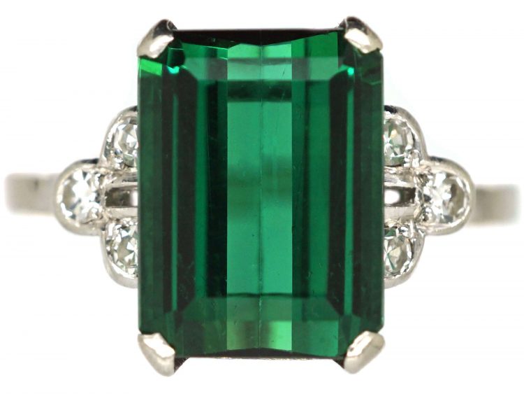14K Gold Emerald Cut Green Tourmaline & Diamond Ring (1.45 CT, G-H, SI –  Noray Designs