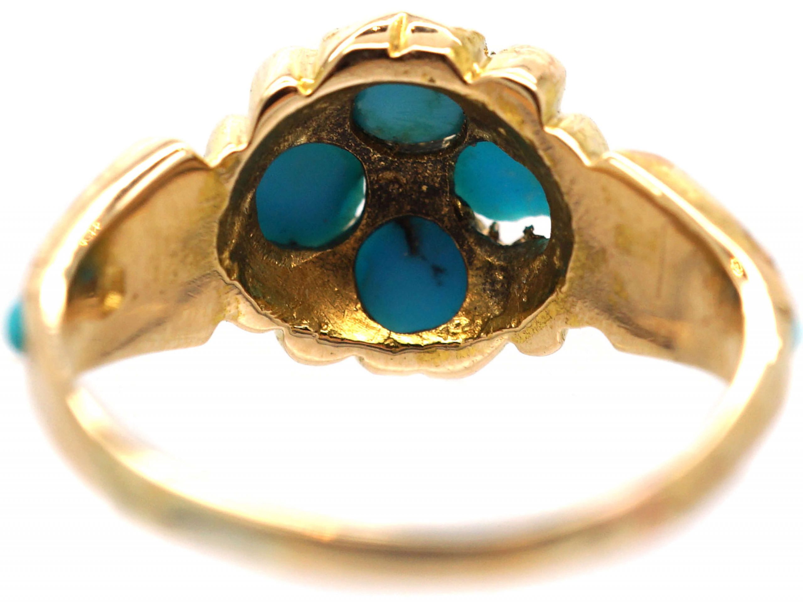 Victorian 15ct Gold Forget Me Not Ring set with Turquoise & Rose